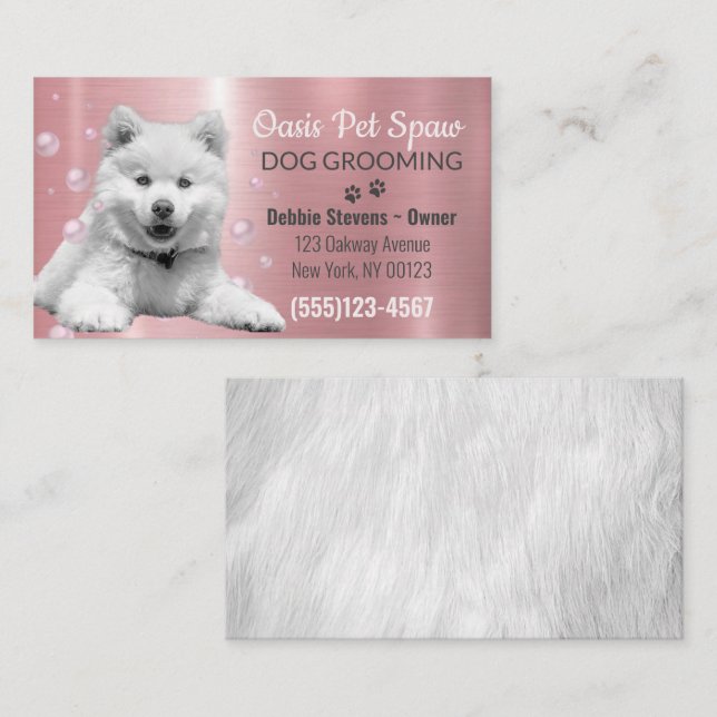 Cute Pink Shimmer Dog Pet Grooming Service Business Card (Front/Back)