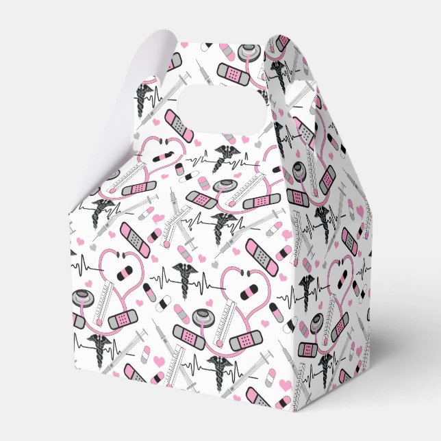 Cute Pink Shot Needles Nurse | Doctor EKG Pattern Favor Box (Back Side)
