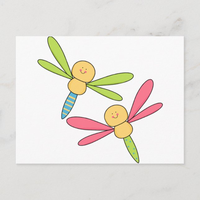 Cute Pink Shower Party Dragonfly Two Dragonflies Postcard (Front)