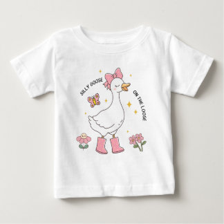 Cute Pink Silly Goose On The Loose Baby T-Shirt