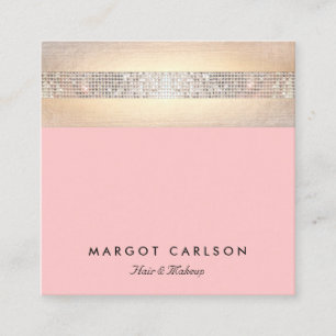 Cute Pink Silver Sequin Gold Beauty Salon Square Business Card