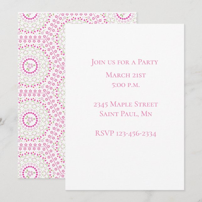 Cute Pink Simple Geometric Whimsical Pattern  Invitation (Front/Back)
