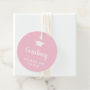 Cute Pink Simple Mortar Board Modern Graduation Favour Tags