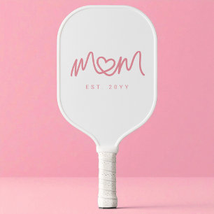 Cute Pink Simple Script Heart Mom Established Est Pickleball Paddle