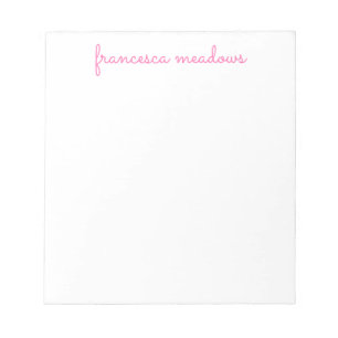 Cute Pink Simple Script Personalized Stationary Notepad