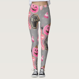 cute pink skeleton Halloween with candy Leggings