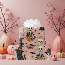 Cute Pink Skeleton Princess & Halloween Cats