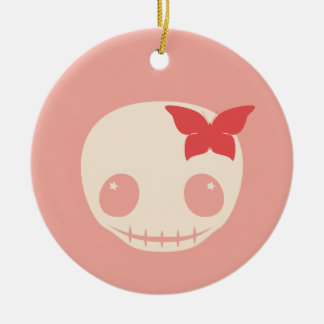 Cute Pink Skull Ceramic Ornament