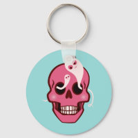 Cute Pink Skull With Spider And Ghosts In Eyes