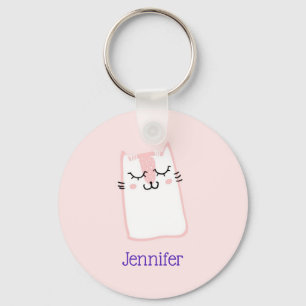 Cute Pink Sleeping Kitty Cat Custom Keychain