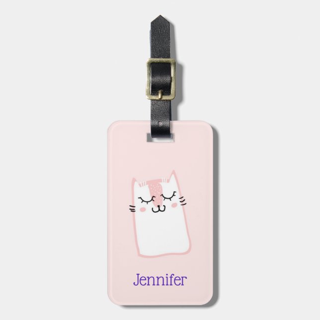 Cute Pink Sleeping Kitty Cat Luggage Tag (Front Vertical)