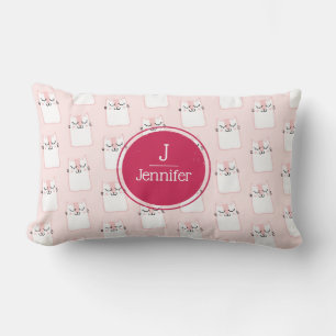 Cute Pink Sleeping Kitty Cat Pattern Monogram Lumbar Pillow