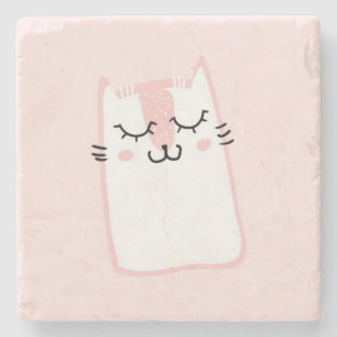 Cute Pink Sleeping Kitty Cat Stone Coaster