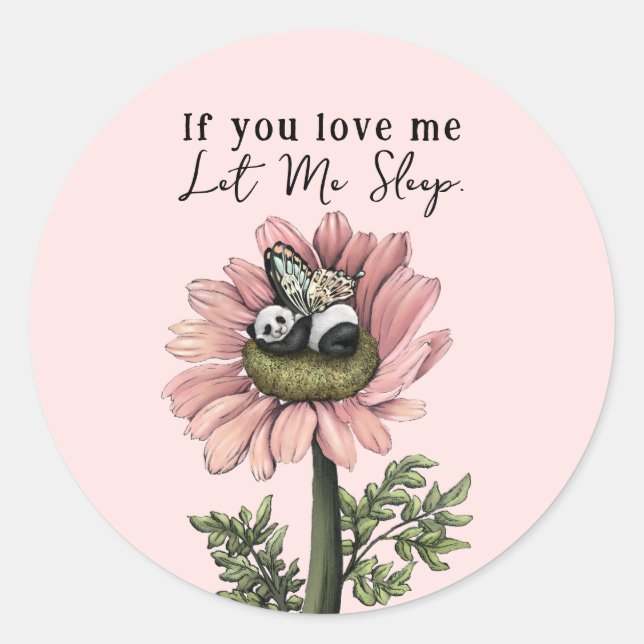 Cute Pink Sleeping Panda Bear Fairy Throw Pillow Classic Round Sticker (Front)