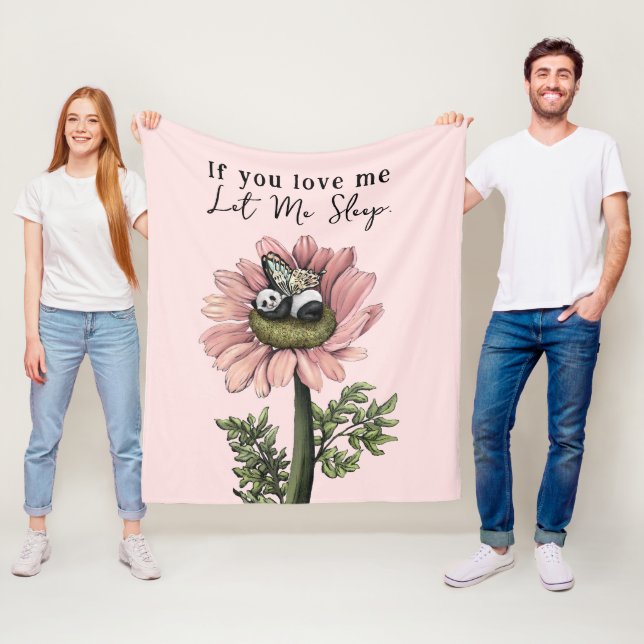 Cute Pink Sleeping Panda Bear Fairy Throw Pillow Fleece Blanket (In Situ)