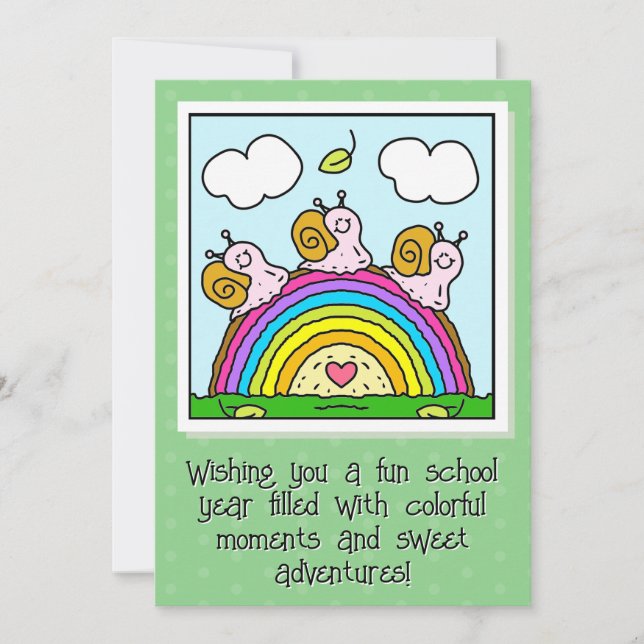 Cute Pink Snails Rainbow Log Back To School Card (Front)