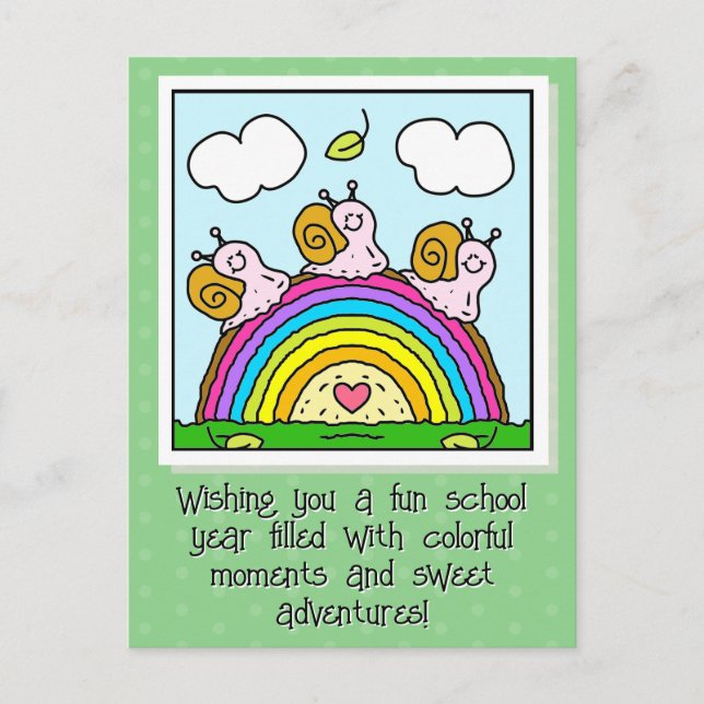 Cute Pink Snails Rainbow Log Back To School Postcard (Front)