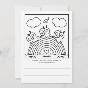 Cute Pink Snails Rainbow Log School Colouring  Card