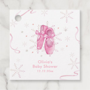 Cute Pink Snowflake Ballerina Girl Baby Shower Favour Tags