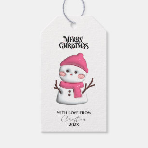 Cute Pink Snowman Christmas Gift Tags