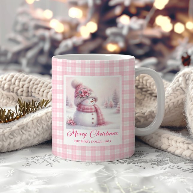 Cute Pink Snowman Christmas Mug Winter Kids Gift (Cute Pink Snowman Christmas Mug Winter Kids Gift)