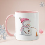 Cute Pink Snowman Mug<br><div class="desc">Cute mug with an illustration of a Snowman with a pink hat and scarf roasting marshmallows. Great gift for the upcoming holidays. Personalize the text with your own message. Illustrated and designed by Patricia Alvarez.</div>