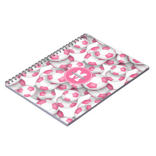 cute pink soccer balls pattern monogrammed notebook