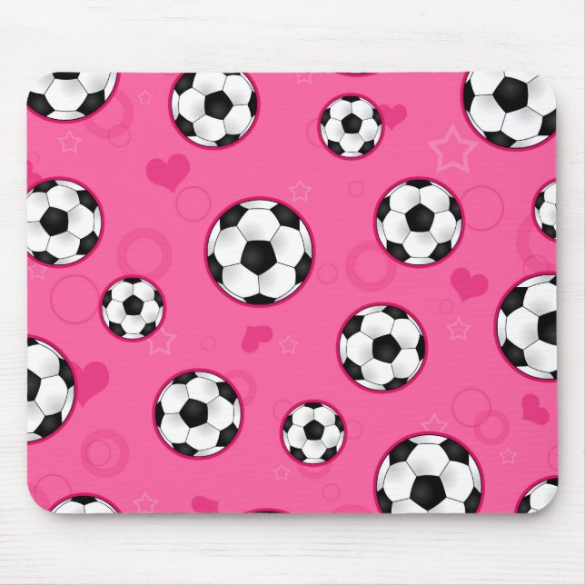 Cute Pink Soccer Star Print Mouse Pad (Front)