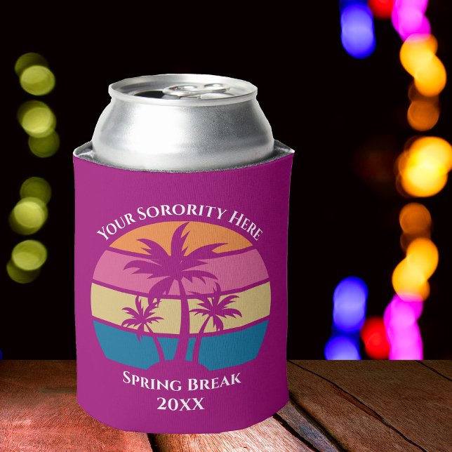 Cute Pink Sorority Spring Break Custom Beach Party Can Cooler (Creator Uploaded)