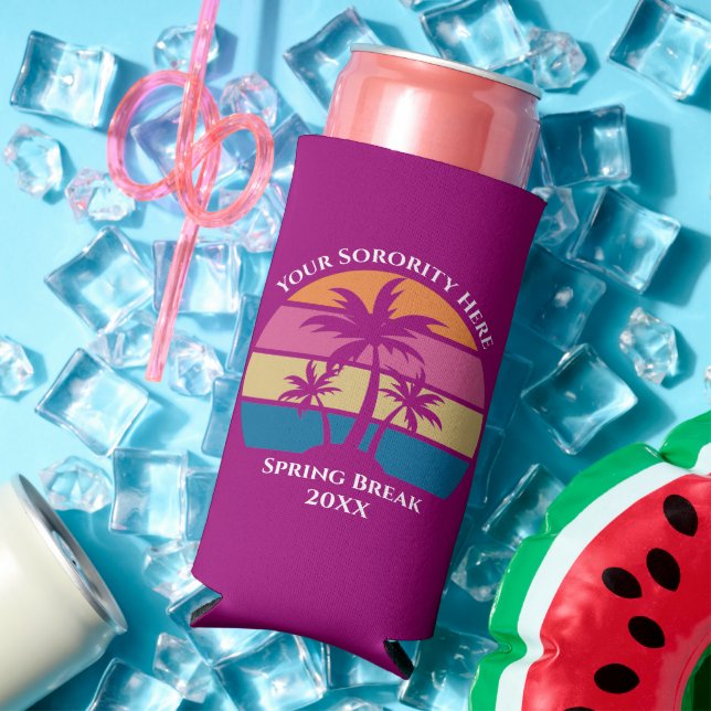 Cute Pink Sorority Spring Break Custom Beach Party Seltzer Can Cooler (In Situ Summer)