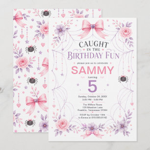 Cute Pink Spider Birthday Party Invitation