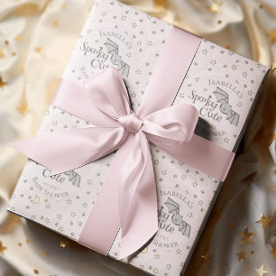 Cute Pink Spooky Cute October Baby Shower Wrapping Paper