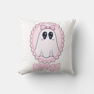 Cute Pink Spooky Ghost BOO-tiful Kawaii Throw Pillow