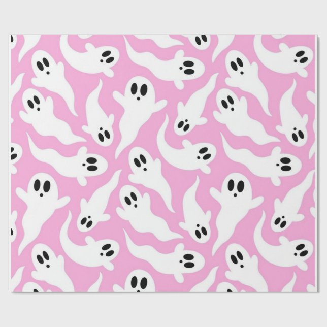 Cute Pink Spooky Ghost Wrapping Paper (Flat)