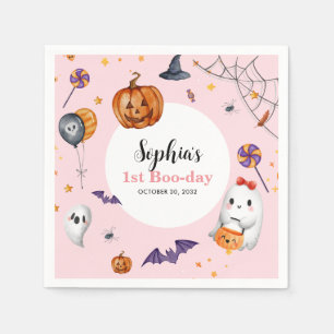Cute Pink Spooky Halloween Kids Birthday Napkin