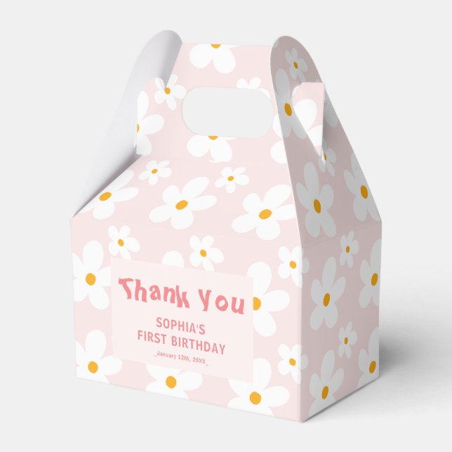 Cute Pink Spring Daisy Birthday Thank You Favor Box (Front Side)