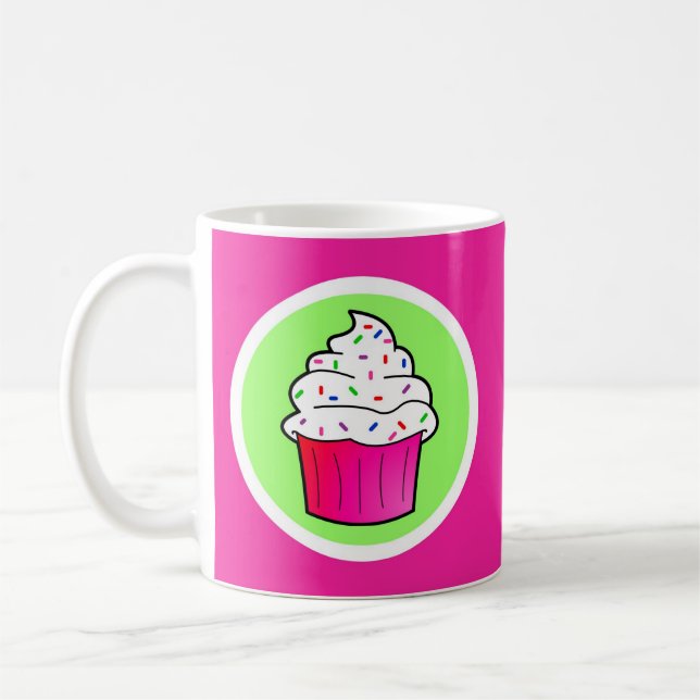 Cute Pink Sprinkle Cupcake Cartoon Coffee Mug (Left)