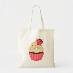 Cute Pink Sprinkles Strawberry Cupcake Tote Bag