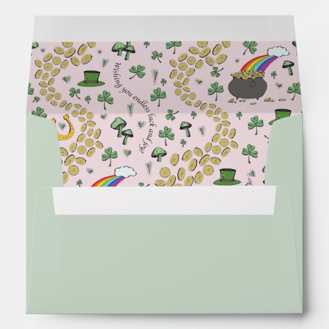 Cute Pink St Patrick's Luck & Joy Irish Blessing Envelope (Back (Bottom))