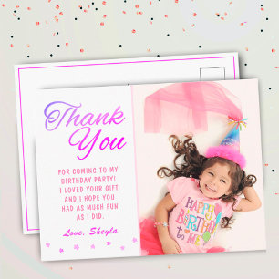 Cute Pink Star Birthday Photo Thank you Postcard
