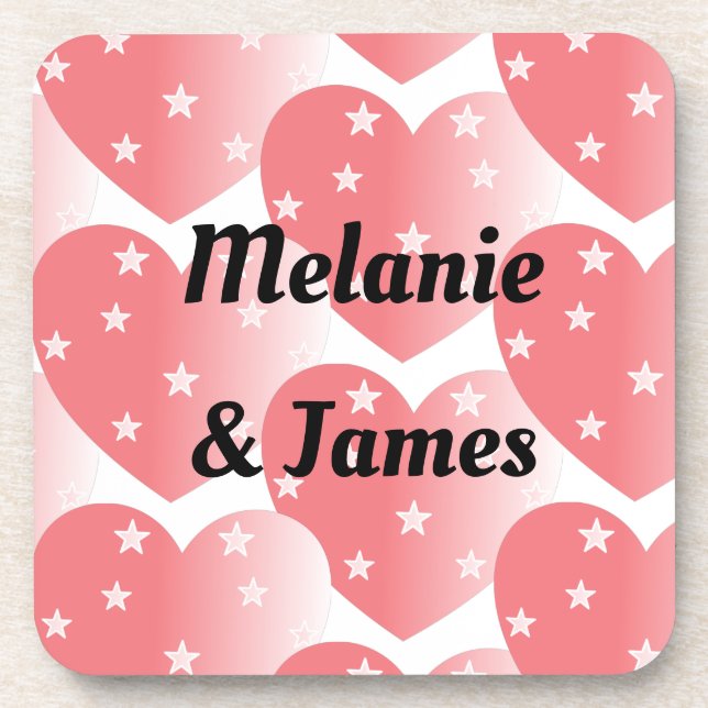 Cute Pink Star Hearts Pattern Coaster (Front)
