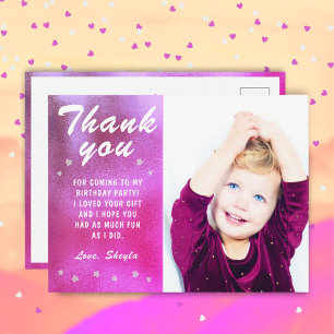 Cute Pink Star Metallic Girly Birthday Photo Postcard