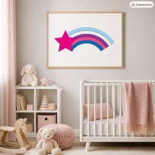Cute Pink Star Rainbow Illustration Poster
