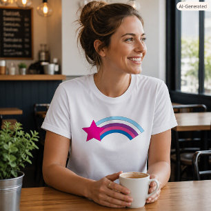 Cute Pink Star Rainbow Illustration T-Shirt
