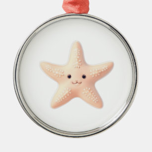 Cute Pink Starfish Metal Ornament