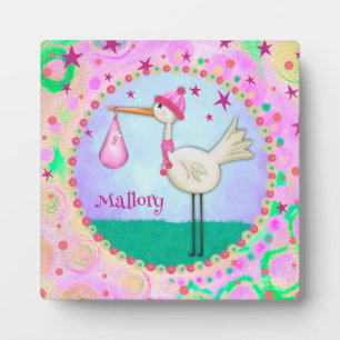 Cute Pink Stork Inspirivity Personalized Plaque