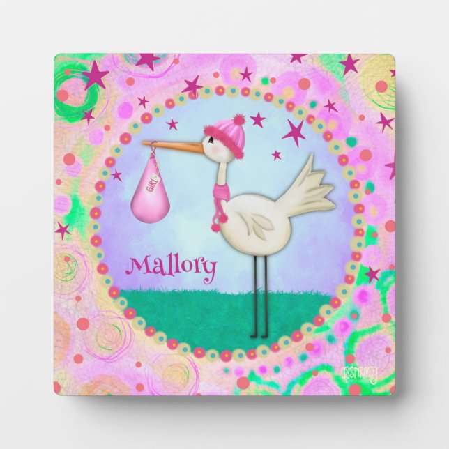 Cute Pink Stork Inspirivity Personalized Plaque (Front)