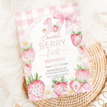 Cute Pink Strawberries Berry First 1st Birthday
