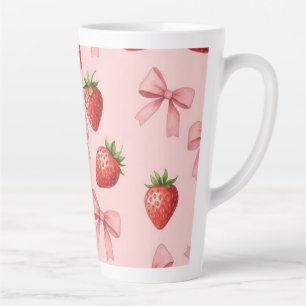 Cute Pink Strawberry and Bows Pattern Custom Name Latte Mug