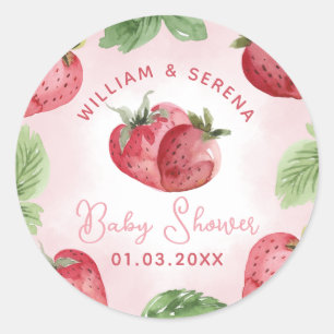 Cute Pink Strawberry Baby Shower Sticker